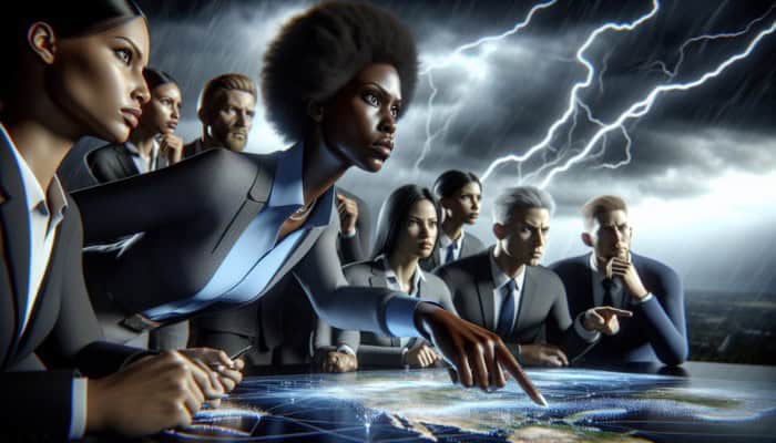 Survival Leadership Roles: A leader guiding a team through a crisis, ensuring safety, promoting collaboration, and making strategic decisions.