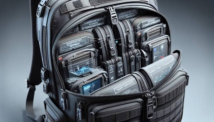 A tactical backpack with hidden, lockable compartments safeguarding valuables during travel.
