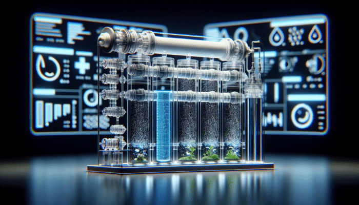 Water Filter Systems: High-tech reverse osmosis system filtering contaminants from tap water, producing pure drinking water.