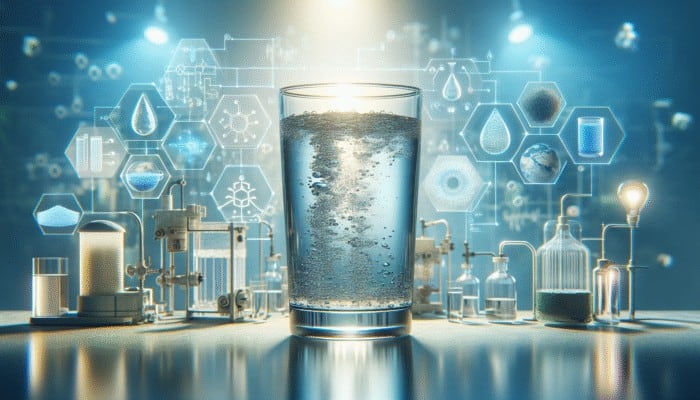 Homemade Water Purifiers: A clear glass of pure water with visible filtration stages and homemade purifiers in the background.